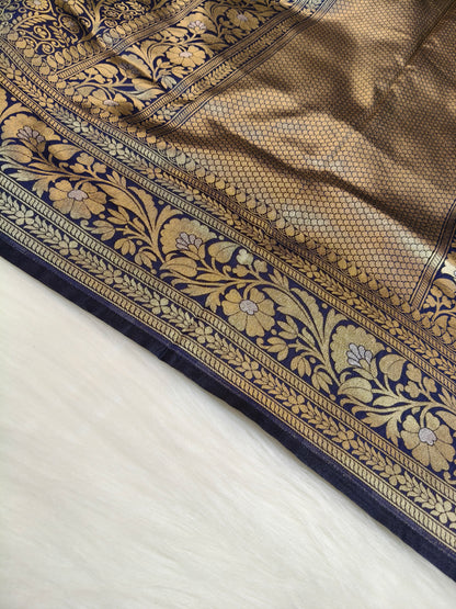 Banarasi Silk Brocade Saree Navy Blue Shade With Multi Color Mina BTS024  75% Discount