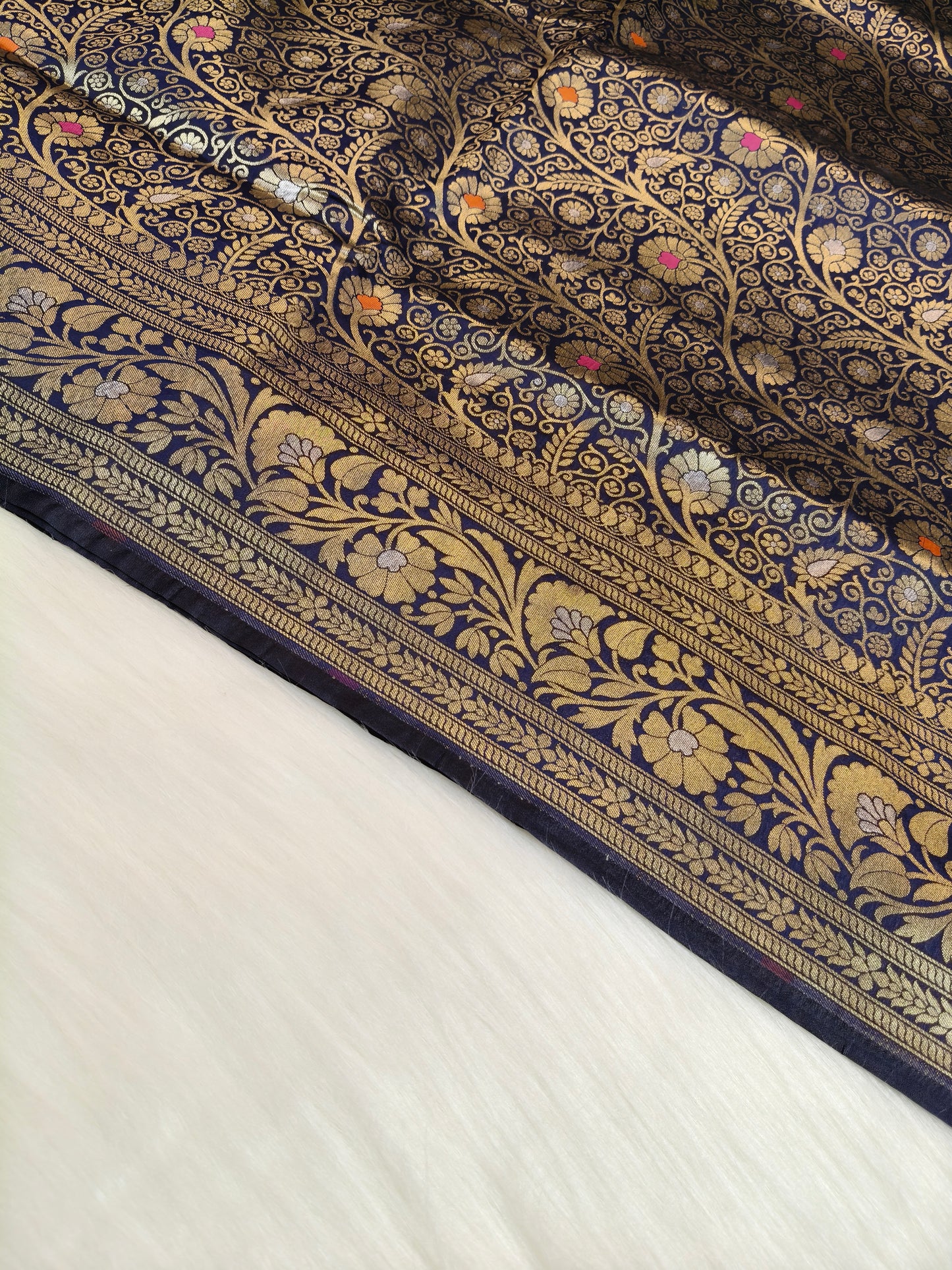 Banarasi Silk Brocade Saree Navy Blue Shade With Multi Color Mina BTS024  75% Discount