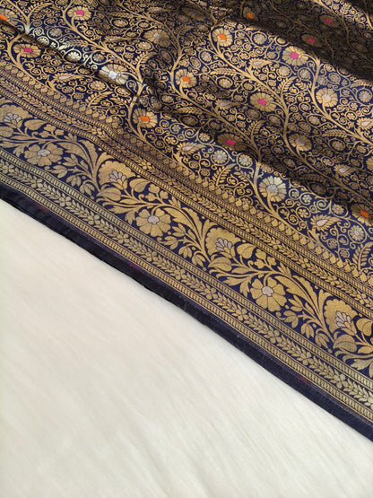 Banarasi Silk Brocade Saree Navy Blue Shade With Multi Color Mina BTS024  75% Discount