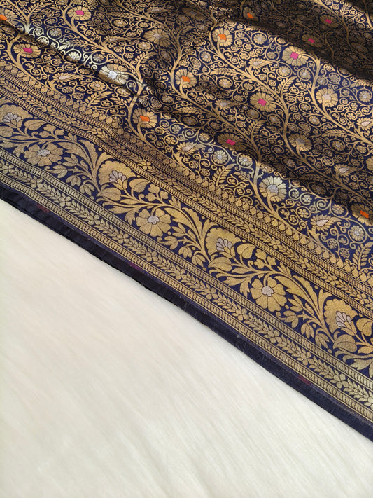 Banarasi Silk Brocade Saree Navy Blue Shade With Multi Color Mina BTS024  75% Discount