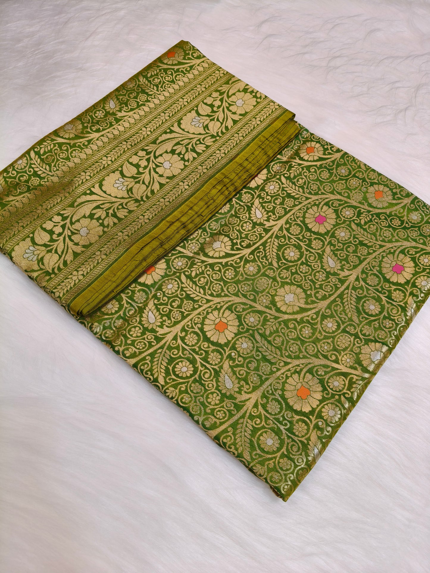 Banarasi Silk Brocade Saree Light Green Shade With Multi Color Mina BTS025  75% Discount