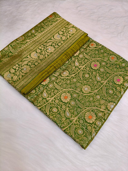 Banarasi Silk Brocade Saree Light Green Shade With Multi Color Mina BTS025  75% Discount