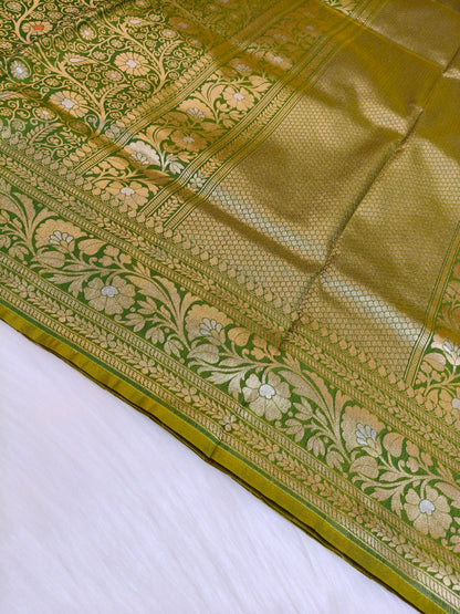 Banarasi Silk Brocade Saree Light Green Shade With Multi Color Mina BTS025  75% Discount