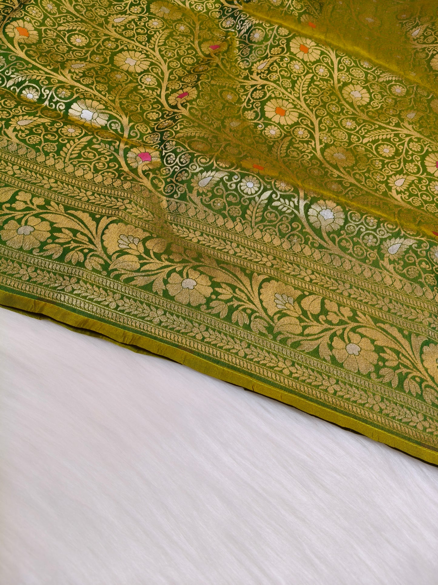 Banarasi Silk Brocade Saree Light Green Shade With Multi Color Mina BTS025  75% Discount