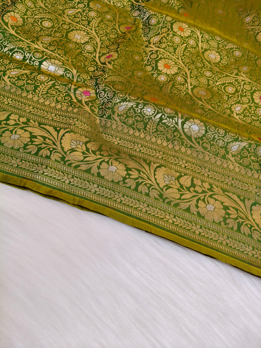Banarasi Silk Brocade Saree Light Green Shade With Multi Color Mina BTS025  75% Discount