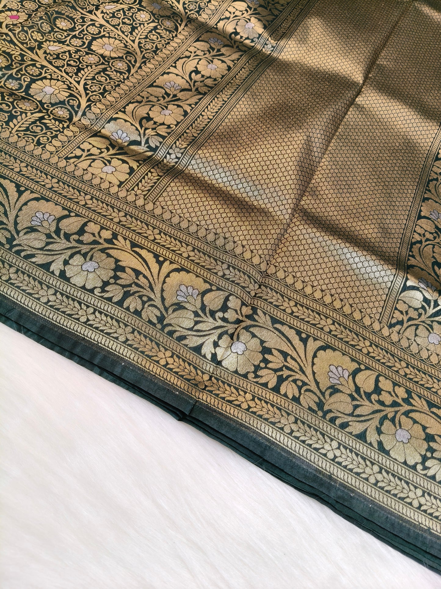 Banarasi Silk Brocade Saree Bottle Green Shade With Multi Color Mina BTS026  75% Discount