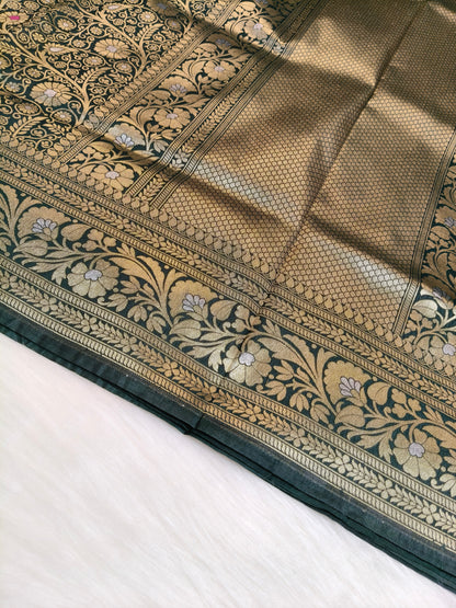 Banarasi Silk Brocade Saree Bottle Green Shade With Multi Color Mina BTS026  75% Discount