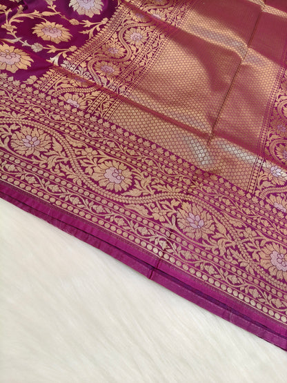 Banarasi Silk Cutwork Saree Purple Shade With Silver Color Mina BCS009  75% Discount