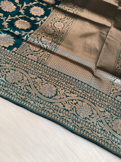 Banarasi Silk Cutwork Jaal Saree Rama Shade With Silver Color Mina BCS010  75% Discount