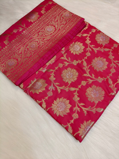 Banarasi Silk Cutwork Jaal Saree Red Rani Shade With Silver Color Mina BCS011  75% Discount