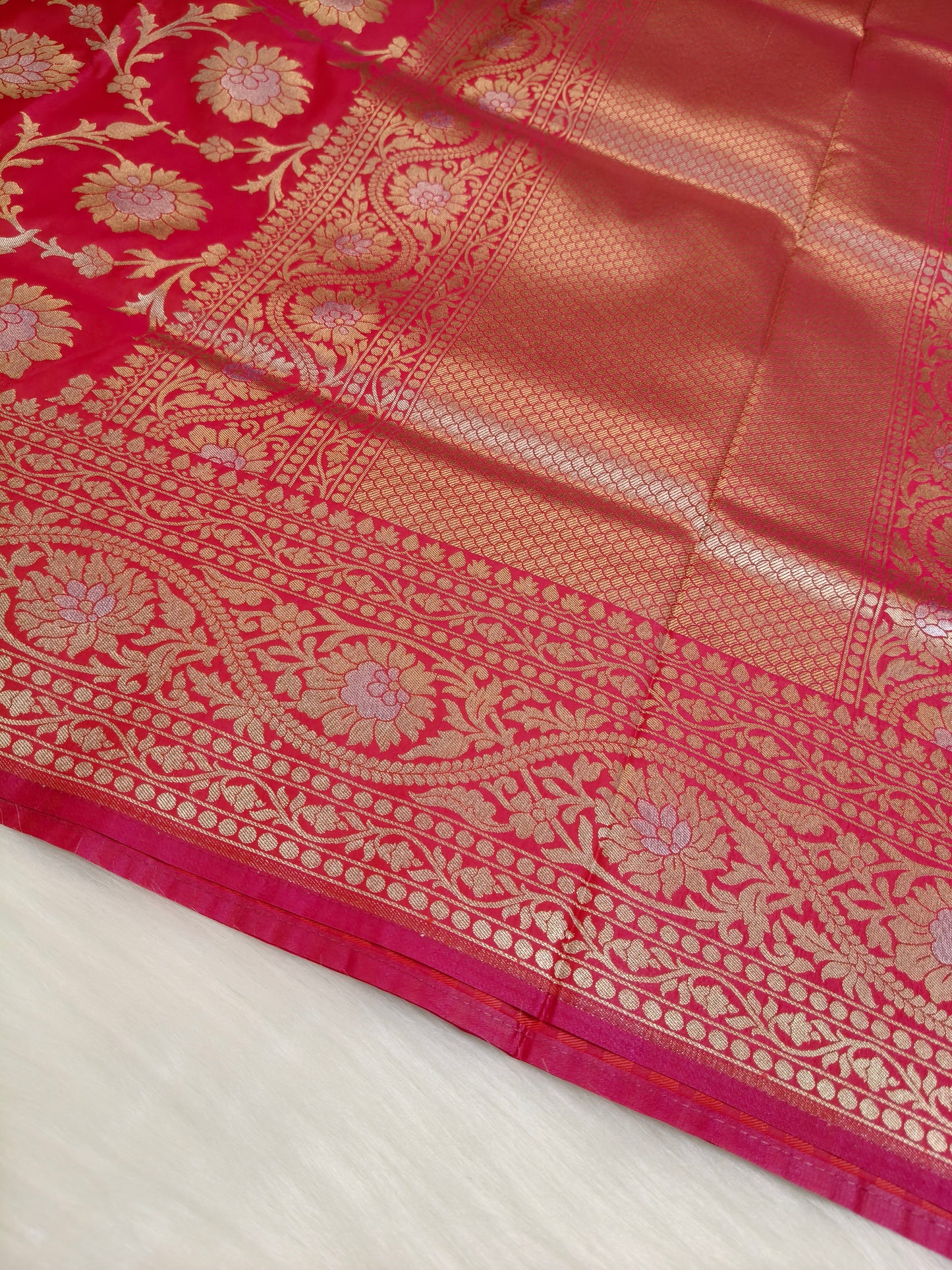 Banarasi Silk Cutwork Jaal Saree Red Rani Shade With Silver Color Mina BCS011  75% Discount