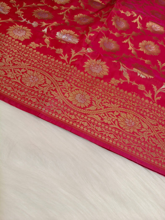 Banarasi Silk Cutwork Jaal Saree Red Rani Shade With Silver Color Mina BCS011  75% Discount