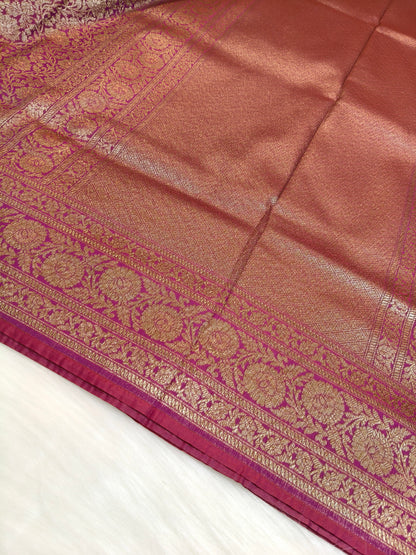 Banarasi Silk Brocade Antique Zari Saree purple Shade AZ012  75% Discount