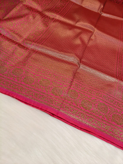 Banarasi Silk Brocade Antique Zari Saree Rani Pink Shade AZ011  75% discount