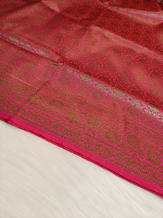 Banarasi Silk Brocade Antique Zari Saree Rani Pink Shade AZ011  75% discount