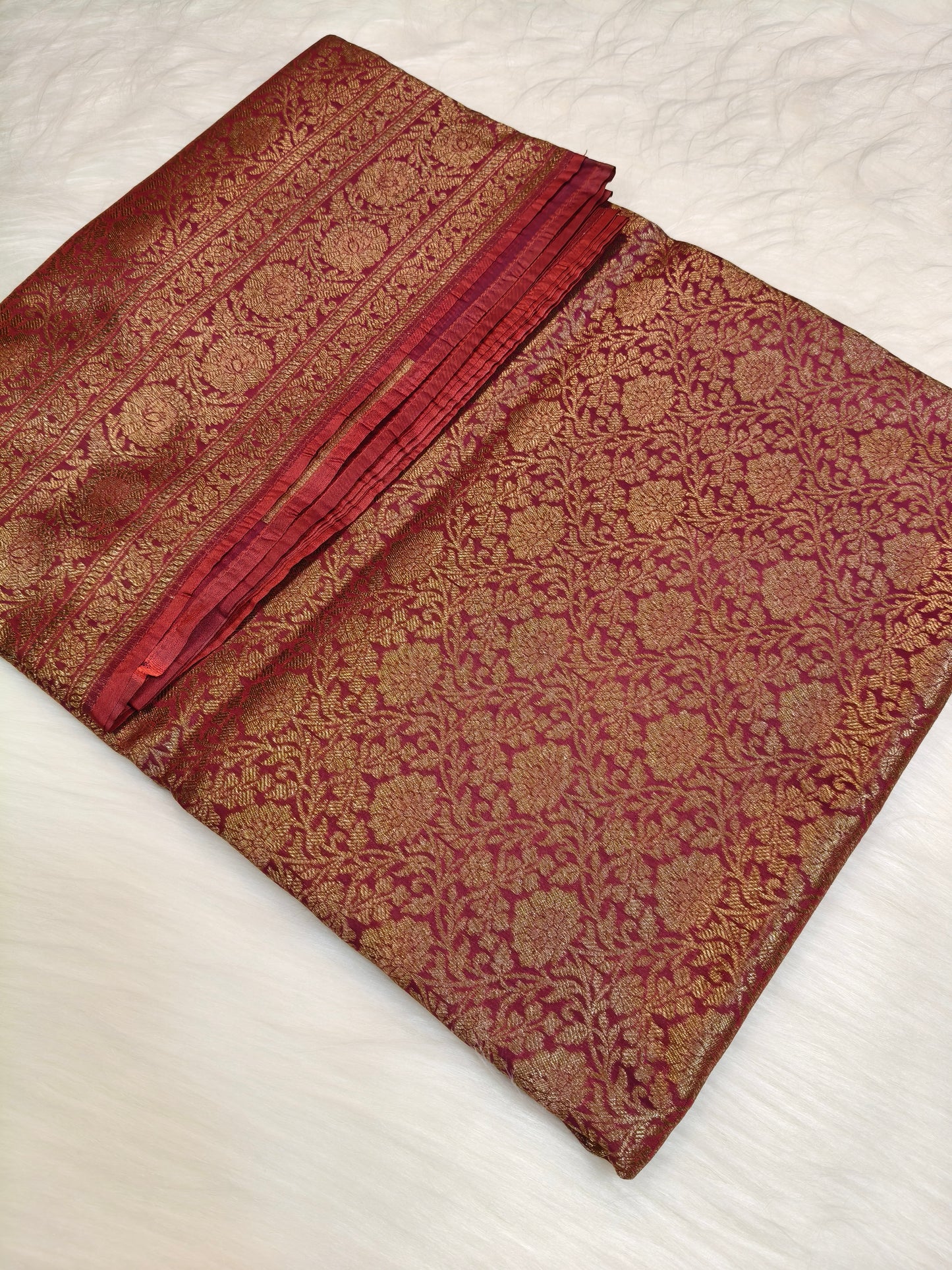 Banarasi Silk Brocade Antique Zari Saree Wine Shade AZ010  75% Discount