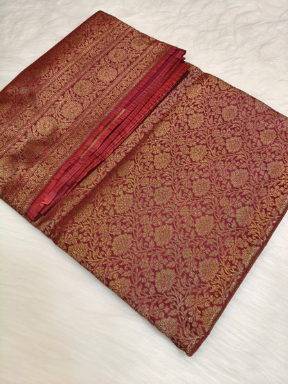 Banarasi Silk Brocade Antique Zari Saree Wine Shade AZ010  75% Discount