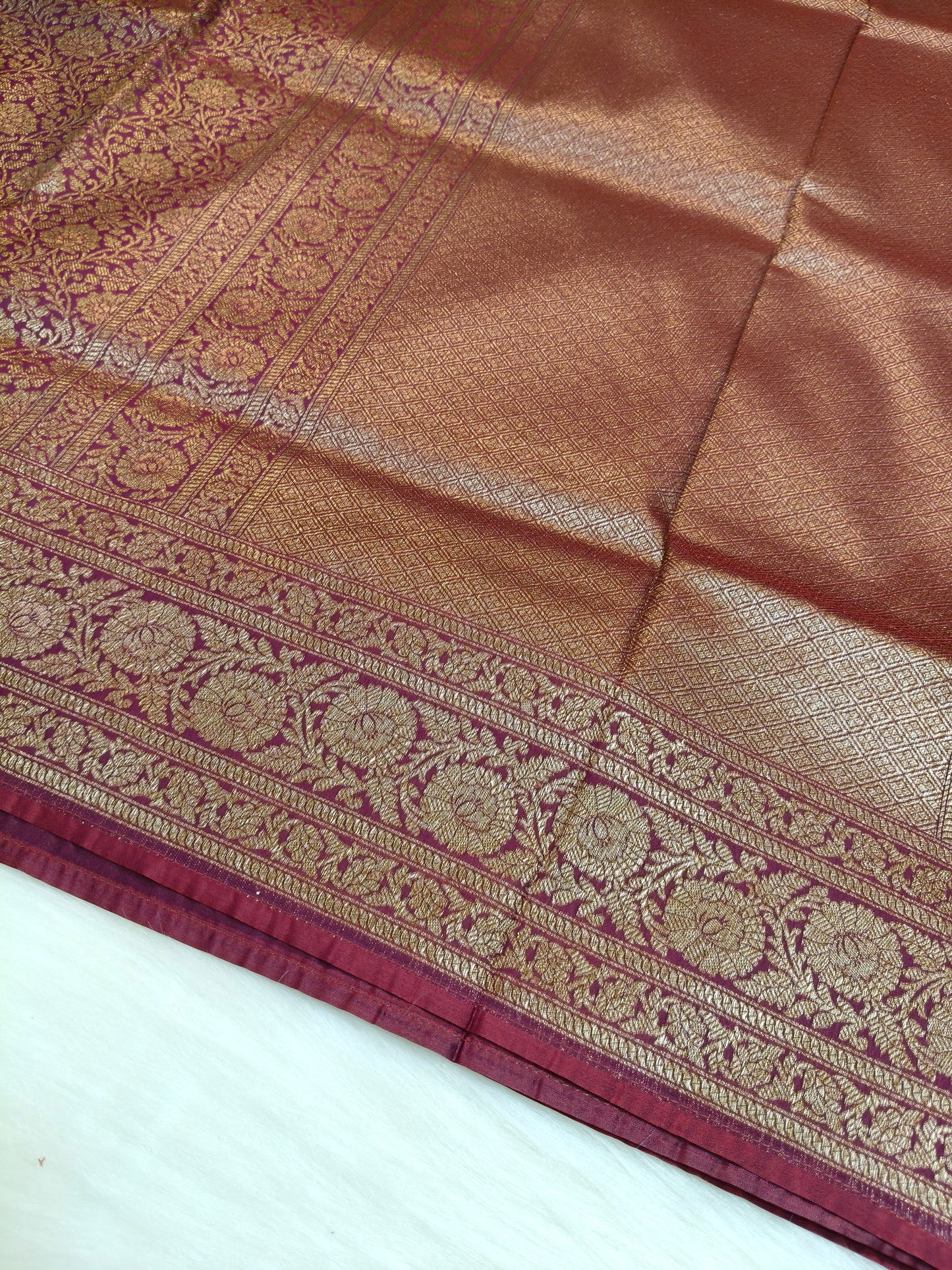 Banarasi Silk Brocade Antique Zari Saree Wine Shade AZ010  75% Discount