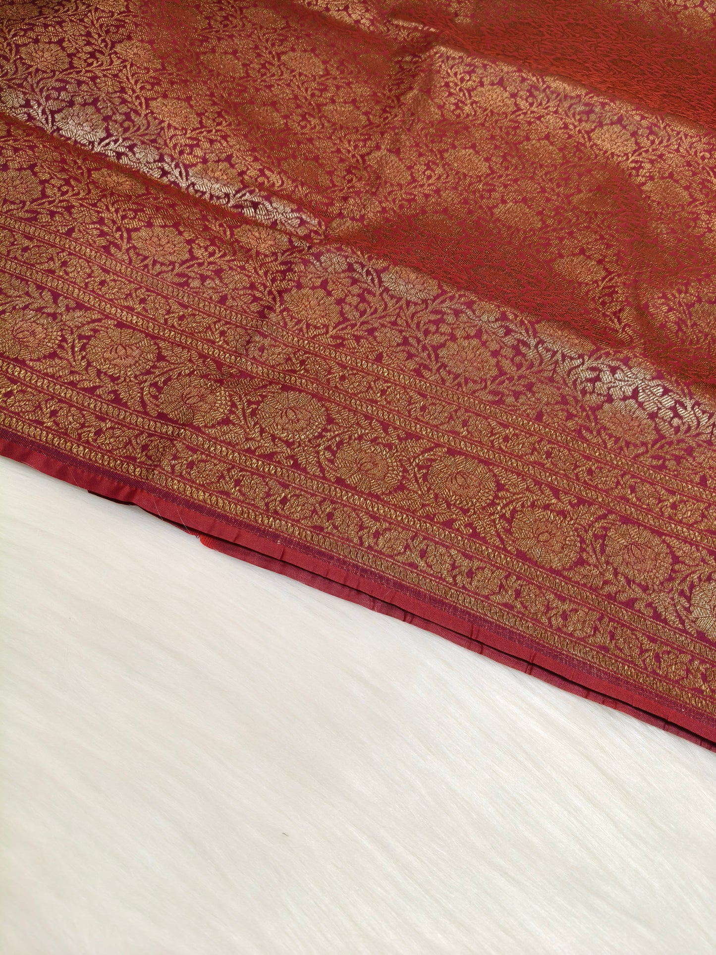 Banarasi Silk Brocade Antique Zari Saree Wine Shade AZ010  75% Discount