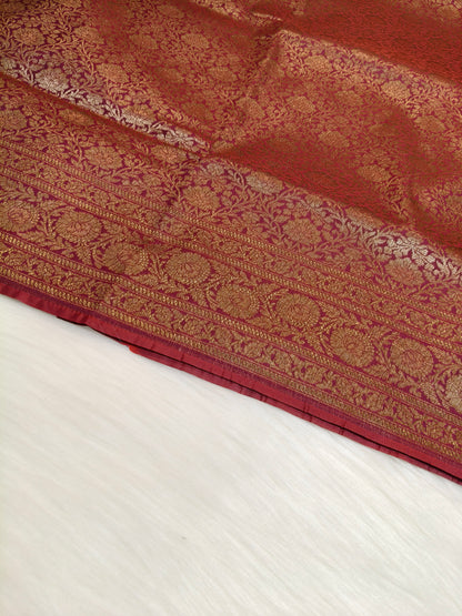 Banarasi Silk Brocade Antique Zari Saree Wine Shade AZ010  75% Discount