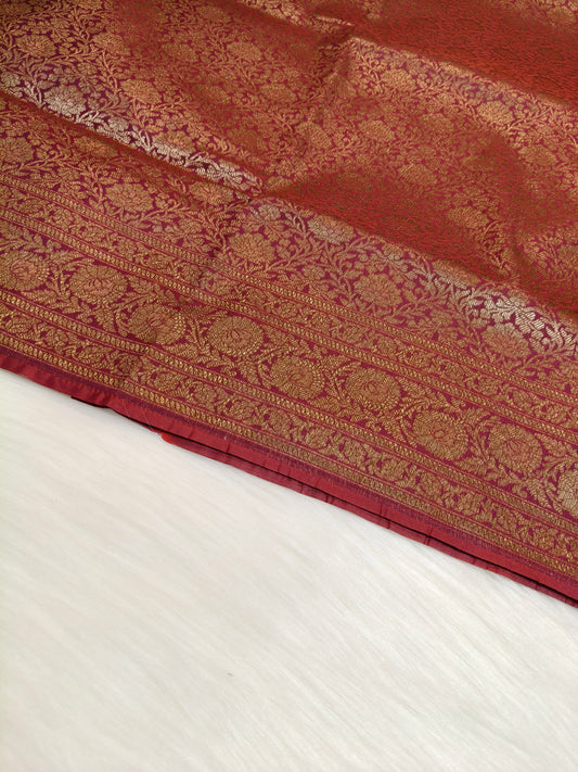 Banarasi Silk Brocade Antique Zari Saree Wine Shade AZ010  75% Discount