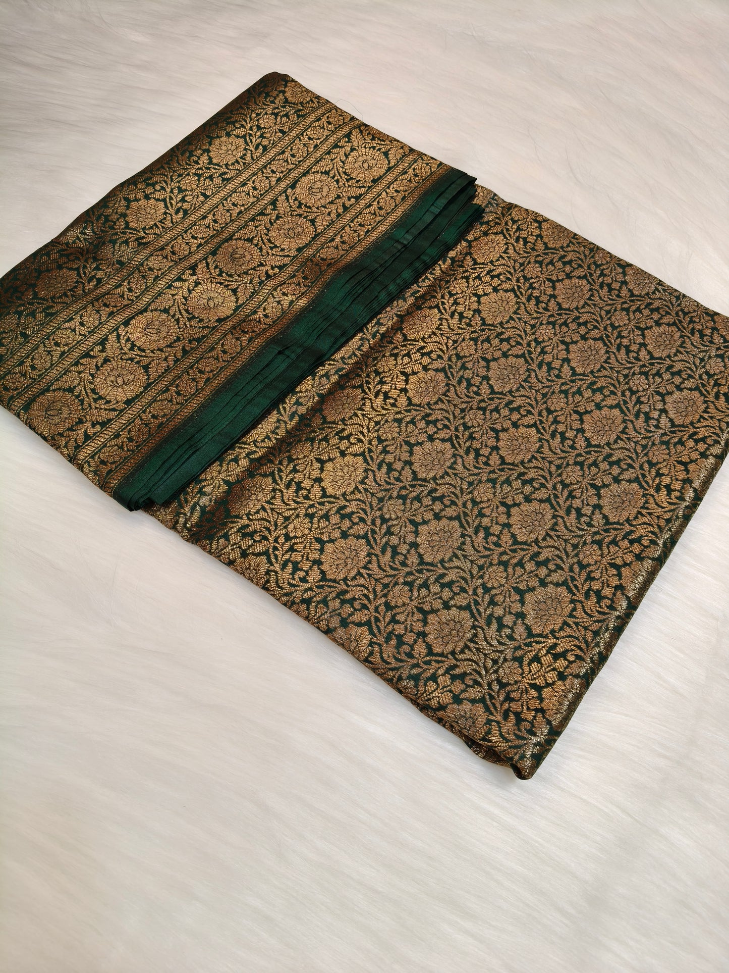 Banarasi Silk Brocade Antique Zari Saree Bottle Green Shade AZ009  75% Discount