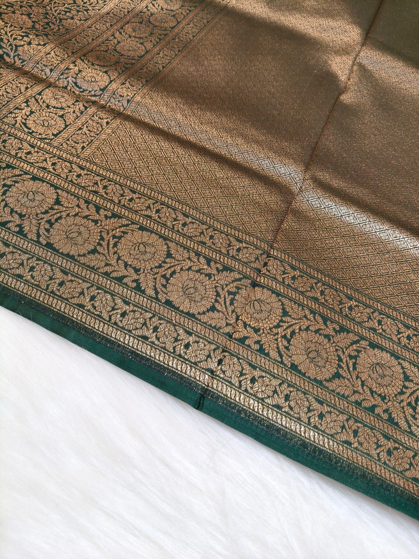 Banarasi Silk Brocade Antique Zari Saree Bottle Green Shade AZ009  75% Discount