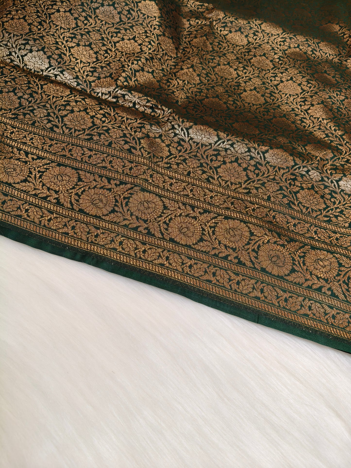 Banarasi Silk Brocade Antique Zari Saree Bottle Green Shade AZ009  75% Discount