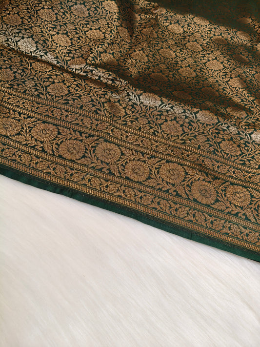 Banarasi Silk Brocade Antique Zari Saree Bottle Green Shade AZ009  75% Discount