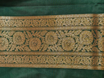 Banarasi Silk Brocade Antique Zari Saree Bottle Green Shade AZ009  75% Discount