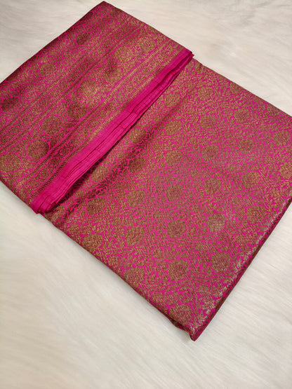Banarasi Silk Brocade Antique Zari Saree Rani Pink Shade AZ008  75% Discount
