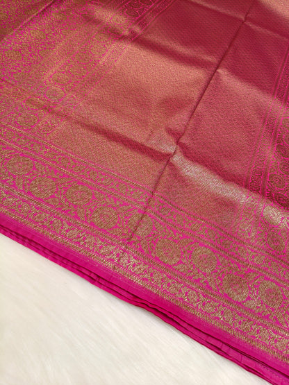 Banarasi Silk Brocade Antique Zari Saree Rani Pink Shade AZ008  75% Discount