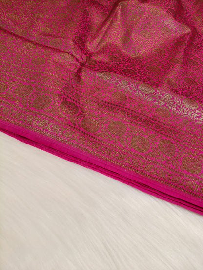 Banarasi Silk Brocade Antique Zari Saree Rani Pink Shade AZ008  75% Discount