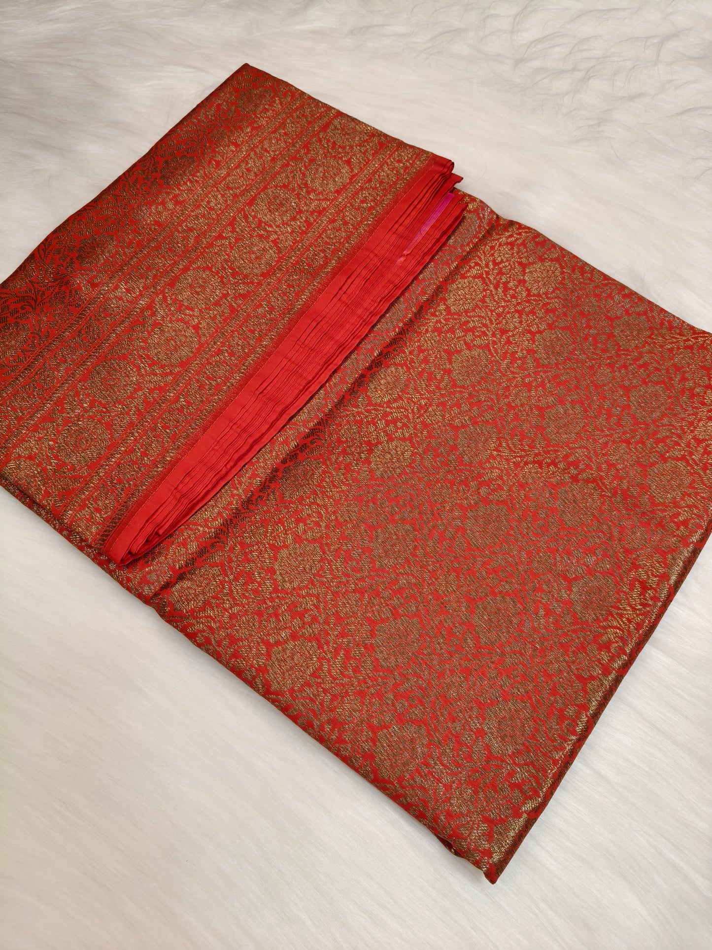 Banarasi Silk Brocade Antique Zari Saree Red Shade AZ007  75% Discount