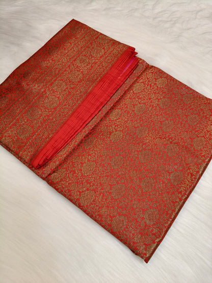 Banarasi Silk Brocade Antique Zari Saree Red Shade AZ007  75% Discount
