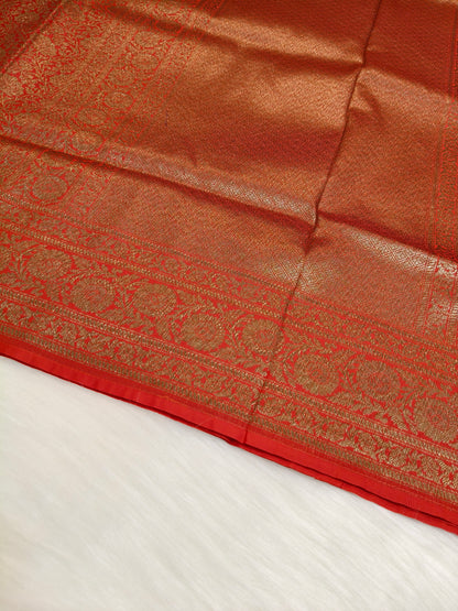 Banarasi Silk Brocade Antique Zari Saree Red Shade AZ007  75% Discount