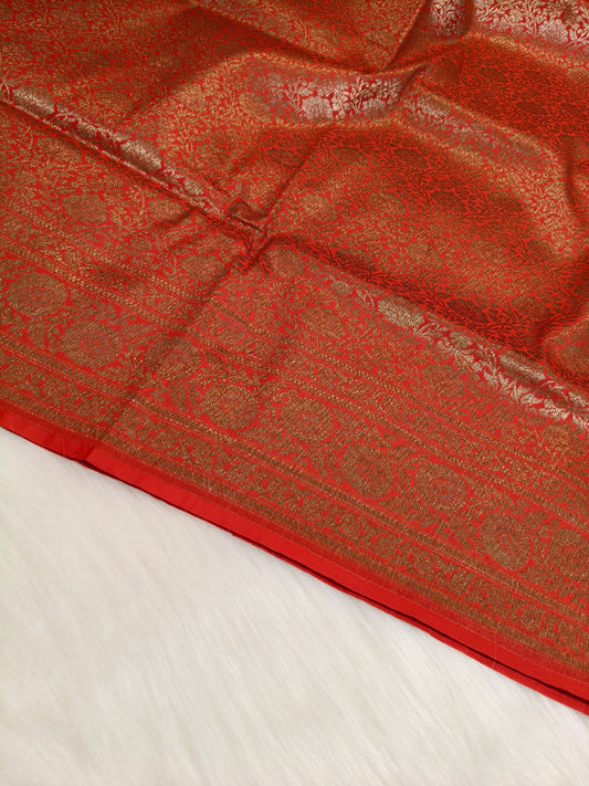 Banarasi Silk Brocade Antique Zari Saree Red Shade AZ007  75% Discount