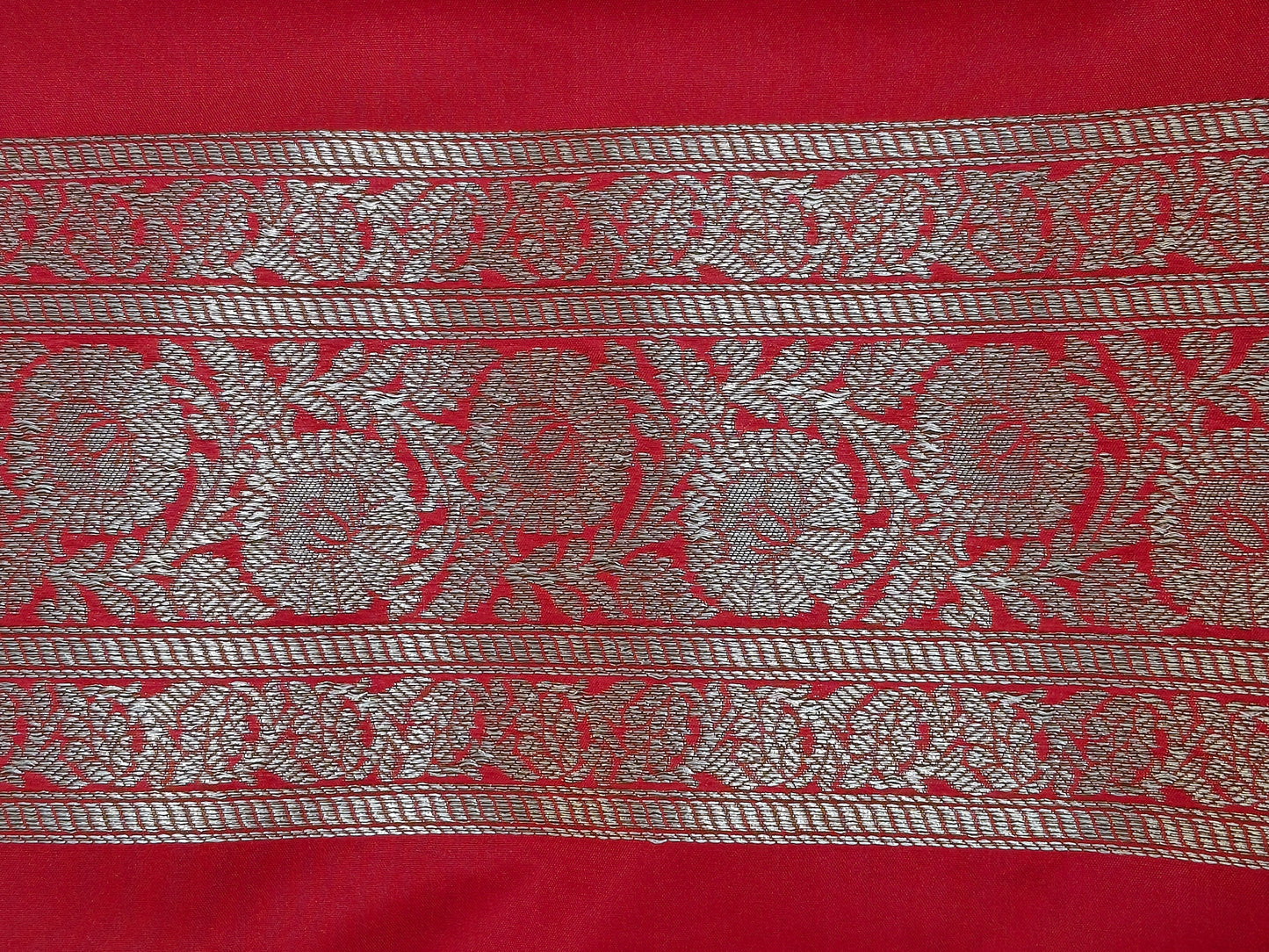 Banarasi Silk Brocade Antique Zari Saree Red Shade AZ007  75% Discount