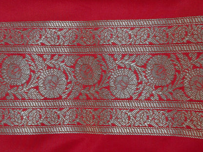 Banarasi Silk Brocade Antique Zari Saree Red Shade AZ007  75% Discount