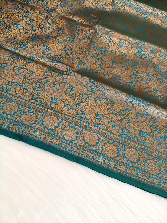 Banarasi Silk Brocade Antique Zari Saree Peacock Shade AZ005  75% Discount