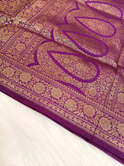 Banarasi Silk Brocade Antique Zari Saree Wine Shade AZ004  75% Discount