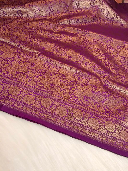 Banarasi Silk Brocade Antique Zari Saree Wine Shade AZ004  75% Discount