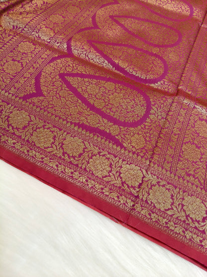 Banarasi Silk Brocade Antique Zari Saree Wine Shade AZ003  75% Discount