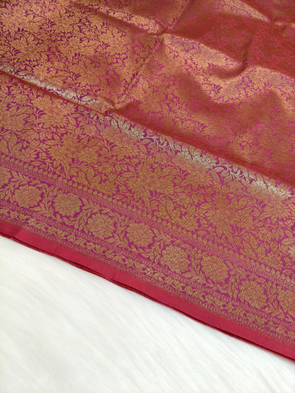 Banarasi Silk Brocade Antique Zari Saree Wine Shade AZ003  75% Discount