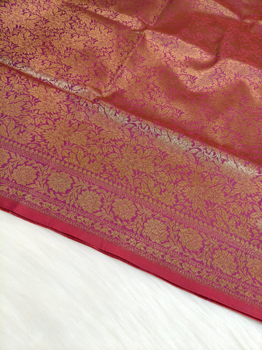 Banarasi Silk Brocade Antique Zari Saree Wine Shade AZ003  75% Discount