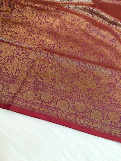 Banarasi Silk Brocade Antique Zari Saree Wine Color AZ002  75% discount