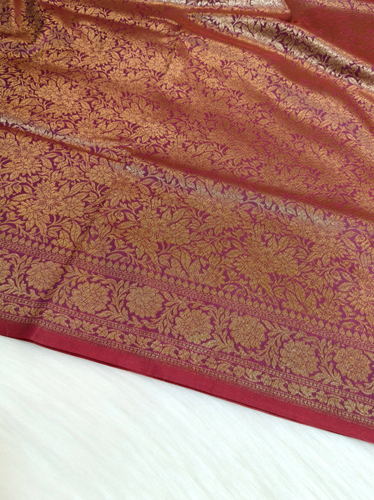 Banarasi Silk Brocade Antique Zari Saree Wine Color AZ002  75% discount