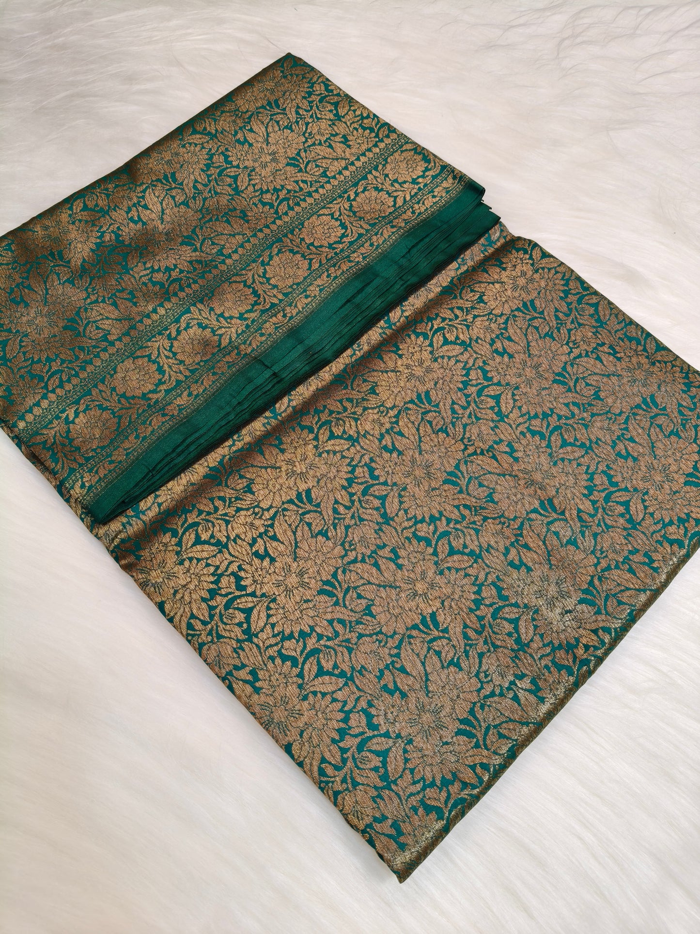 Banarasi Silk Brocade Antique Zari Saree Rama Color AZ001  75% Discount