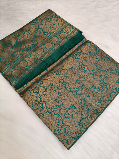Banarasi Silk Brocade Antique Zari Saree Rama Color AZ001  75% Discount