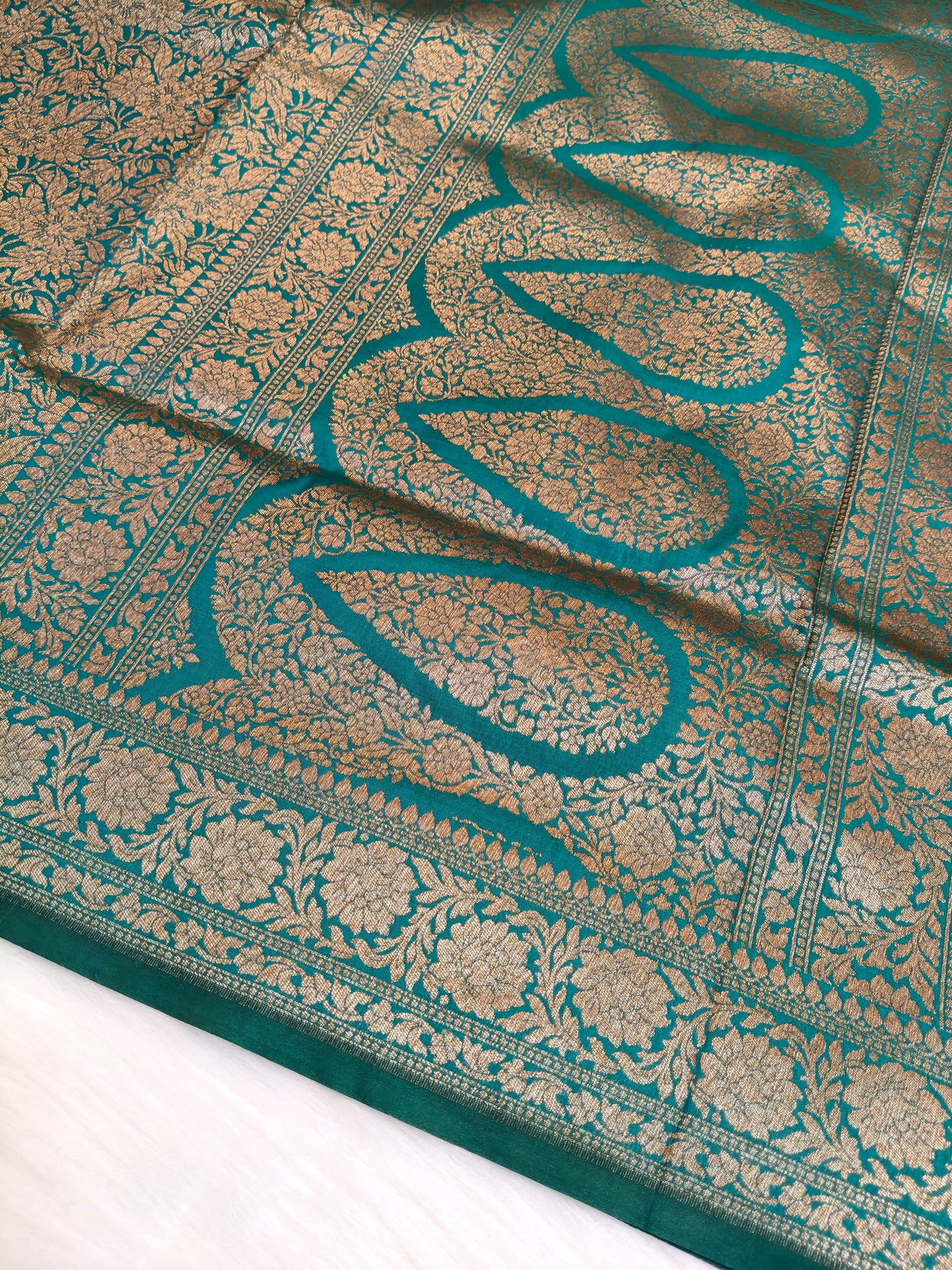 Banarasi Silk Brocade Antique Zari Saree Rama Color AZ001  75% Discount